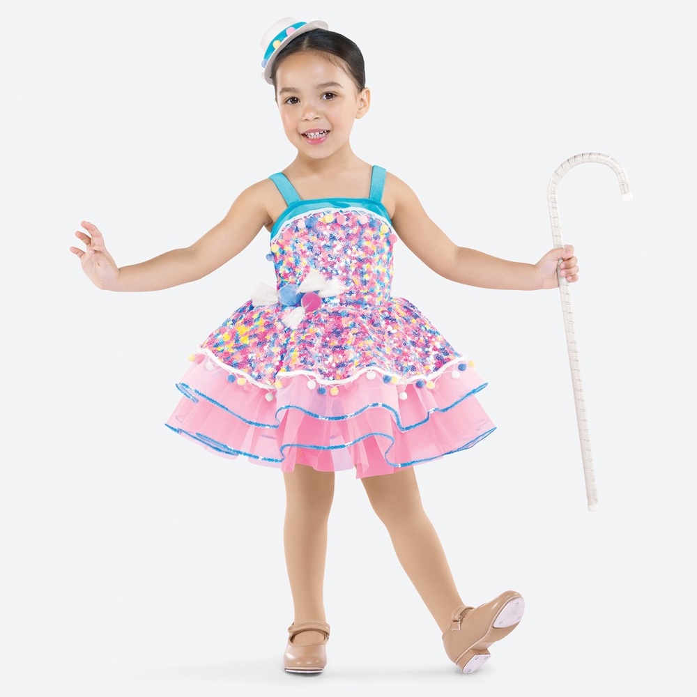 Pink and Blue Dance Costume with Full Skirt